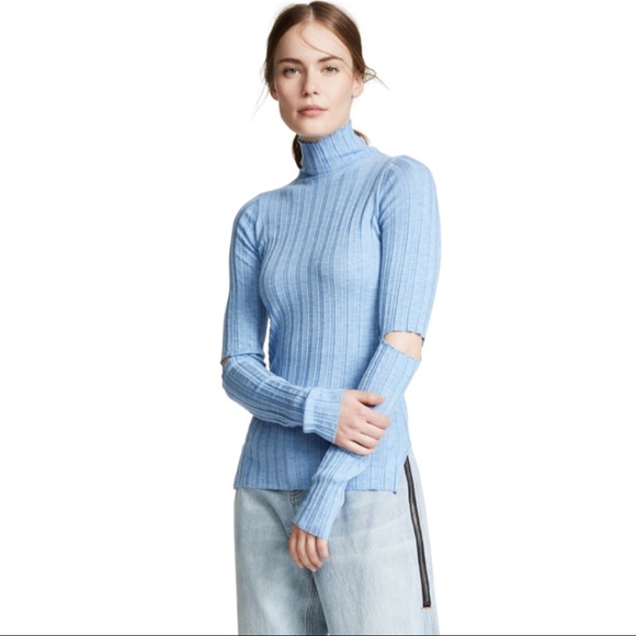 Helmut Lang Sweaters - NWOT Helmut Lang Cutout Ribbed Wool Turtleneck Sweater in Light Blue